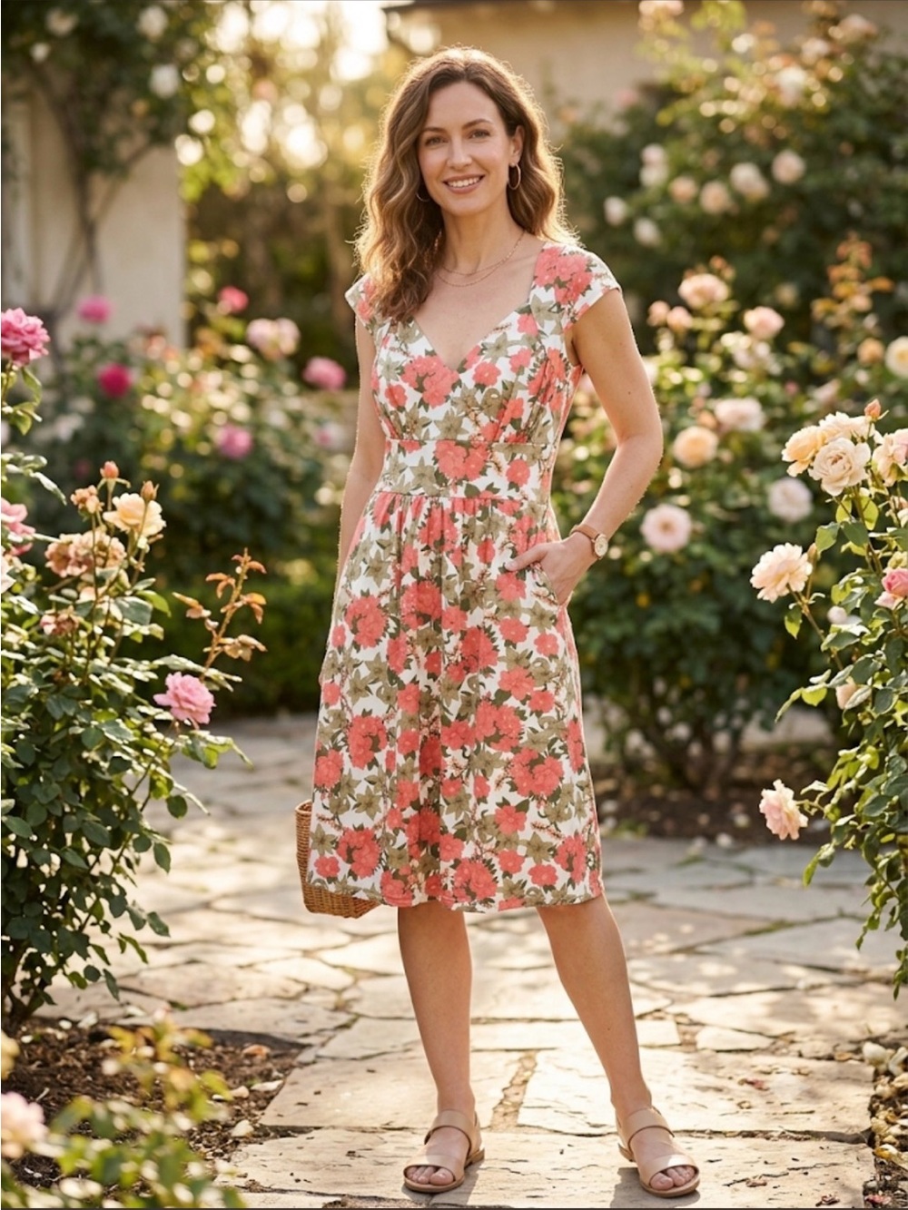 Coral Floral Fit-and-Flare Dress PTP 18"
